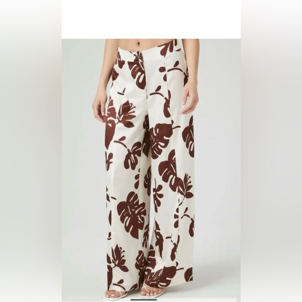 Forever 21 Brown and White Wide-Leg Pants